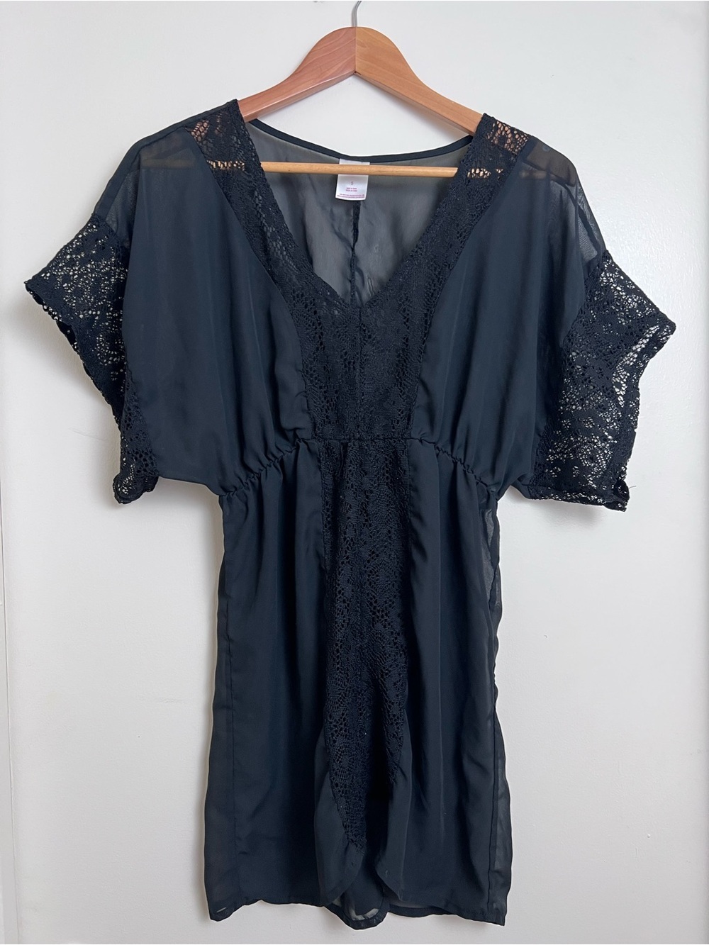 Xhilaration Black Crochet Lace Swim Cover Up Tunic Dress Small Boho Beach